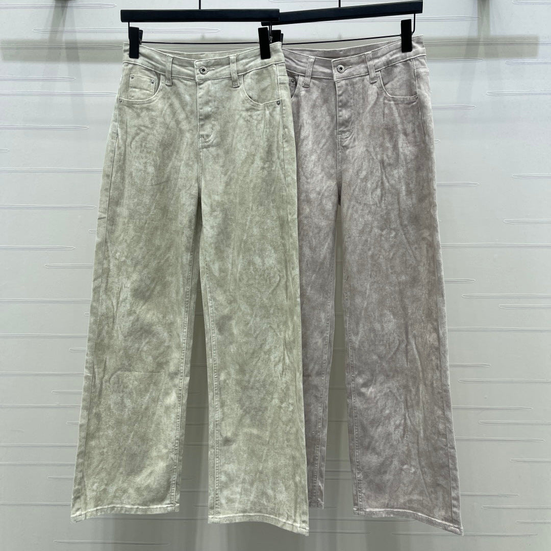 Miumiu 2026 Straight Leg Jeans Beige and Pink Cotton 352472