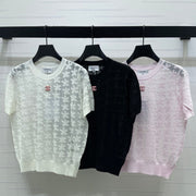 Chanel 2026 Floral Pattern Knit Short-Sleeve T-Shirt Wool 355636