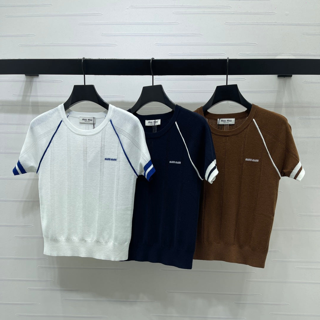 Miumiu 2026 T-shirt White Blue Brown Wool