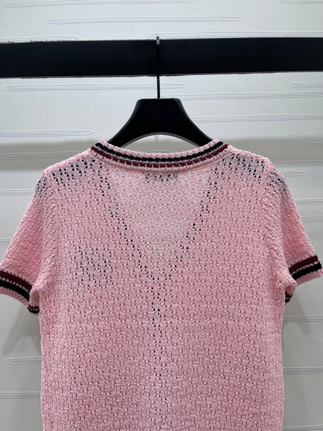 Miumiu 2026 Hollow V-neckline Cardigan Black White Pink Wool