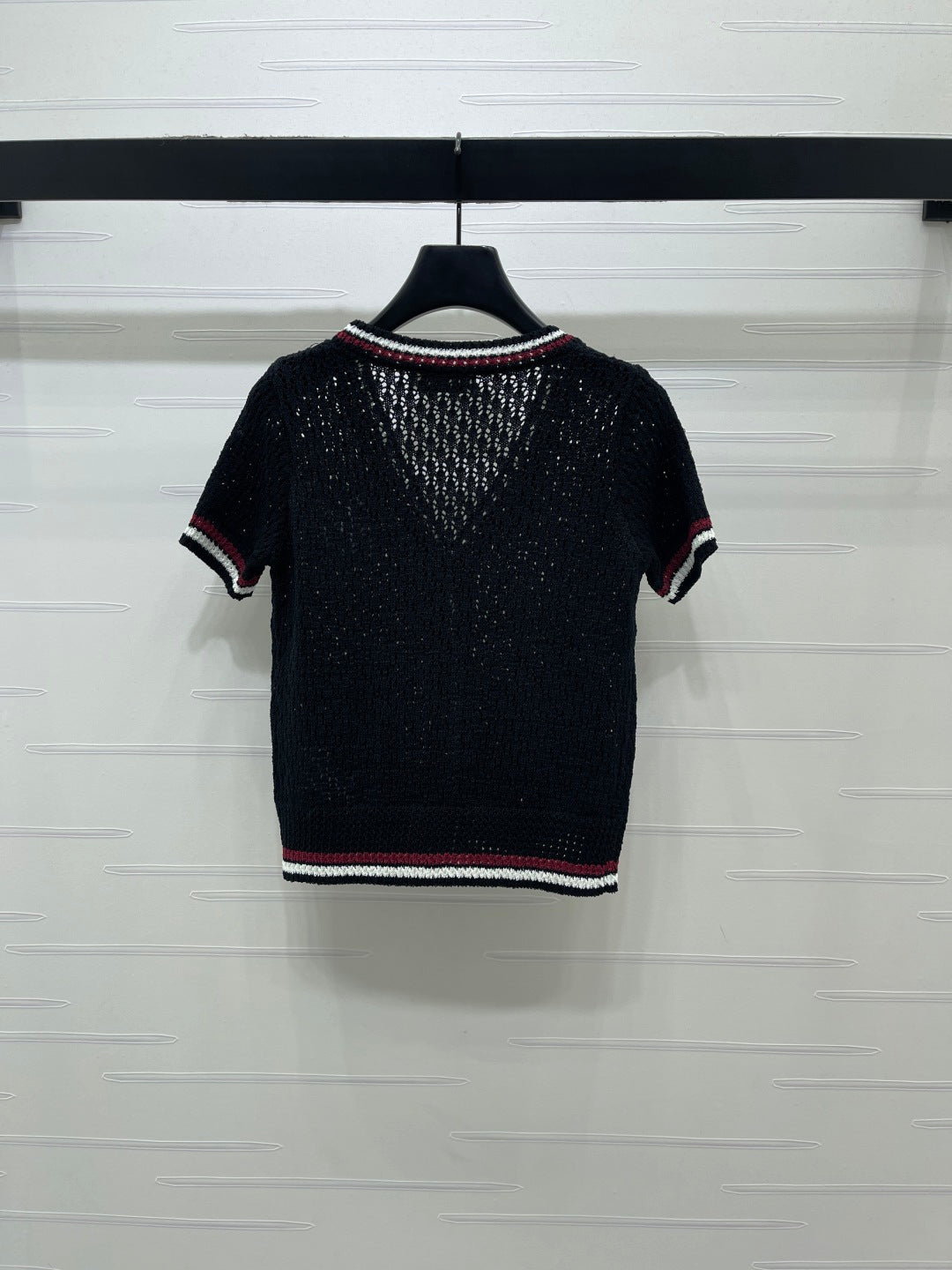 Miumiu 2026 Hollow V-neckline Cardigan Black White Pink Wool