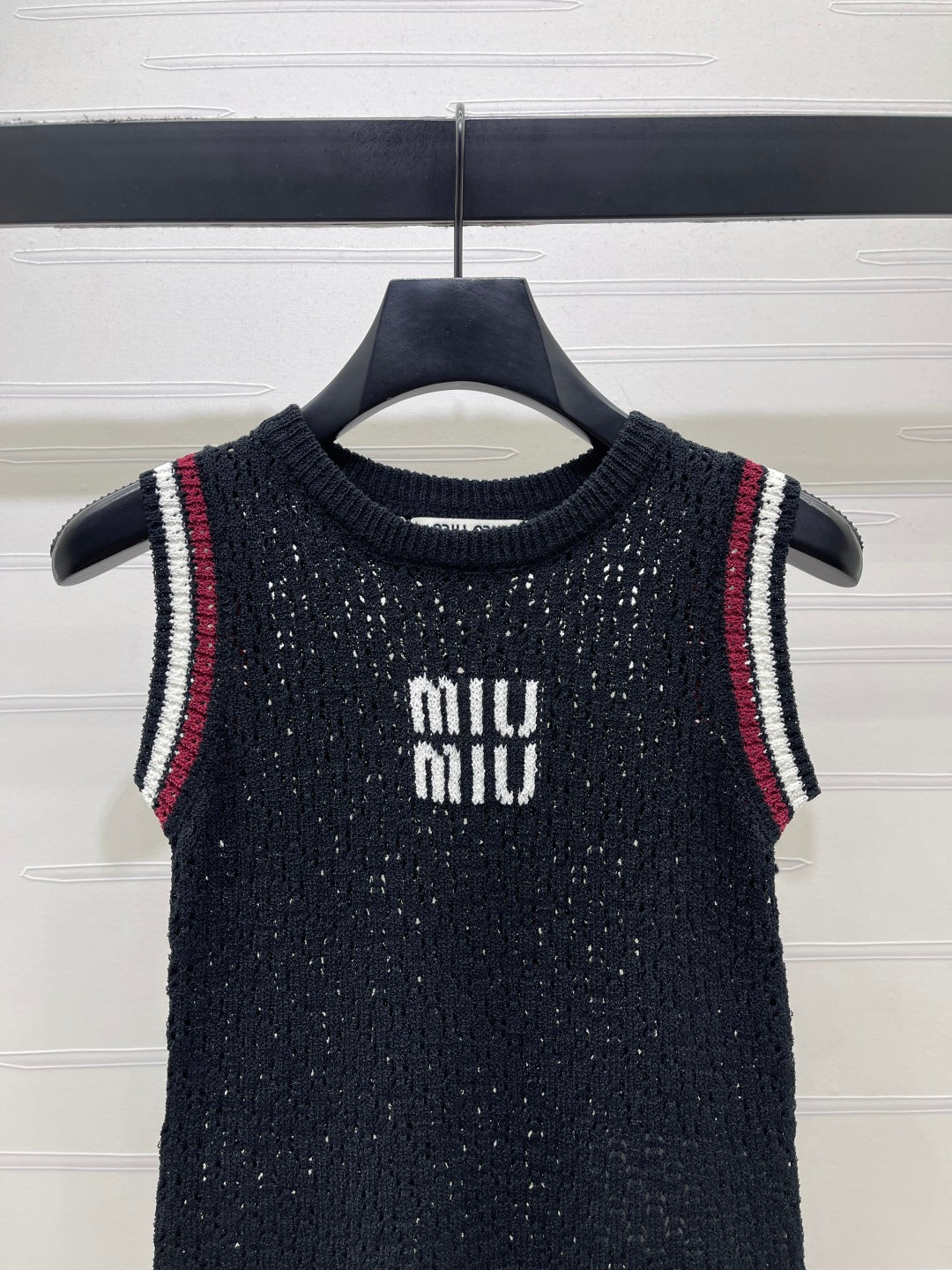 Miumiu 2026 Hollow Vest Black White Pink Wool