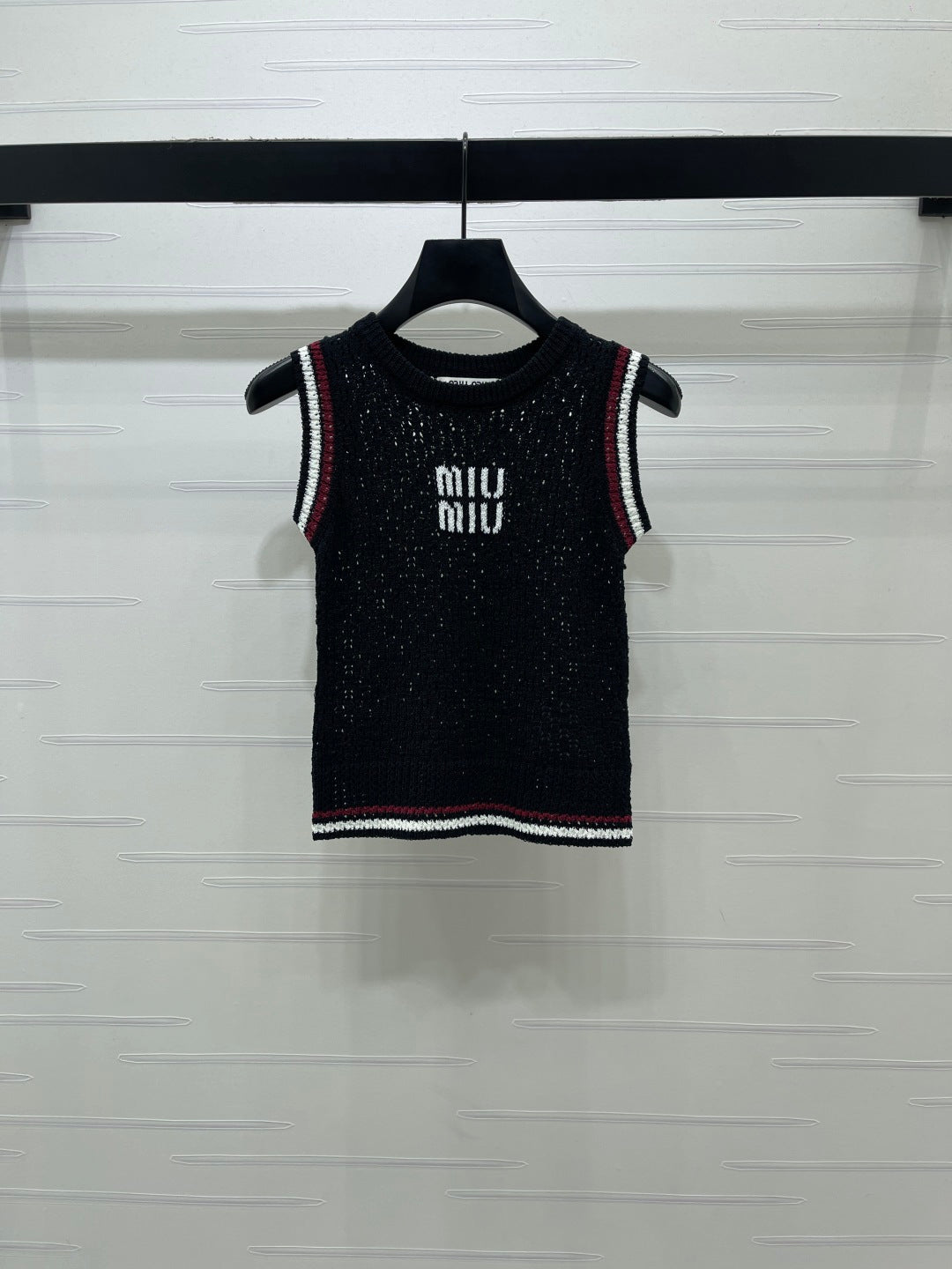 Miumiu 2026 Hollow Vest Black White Pink Wool