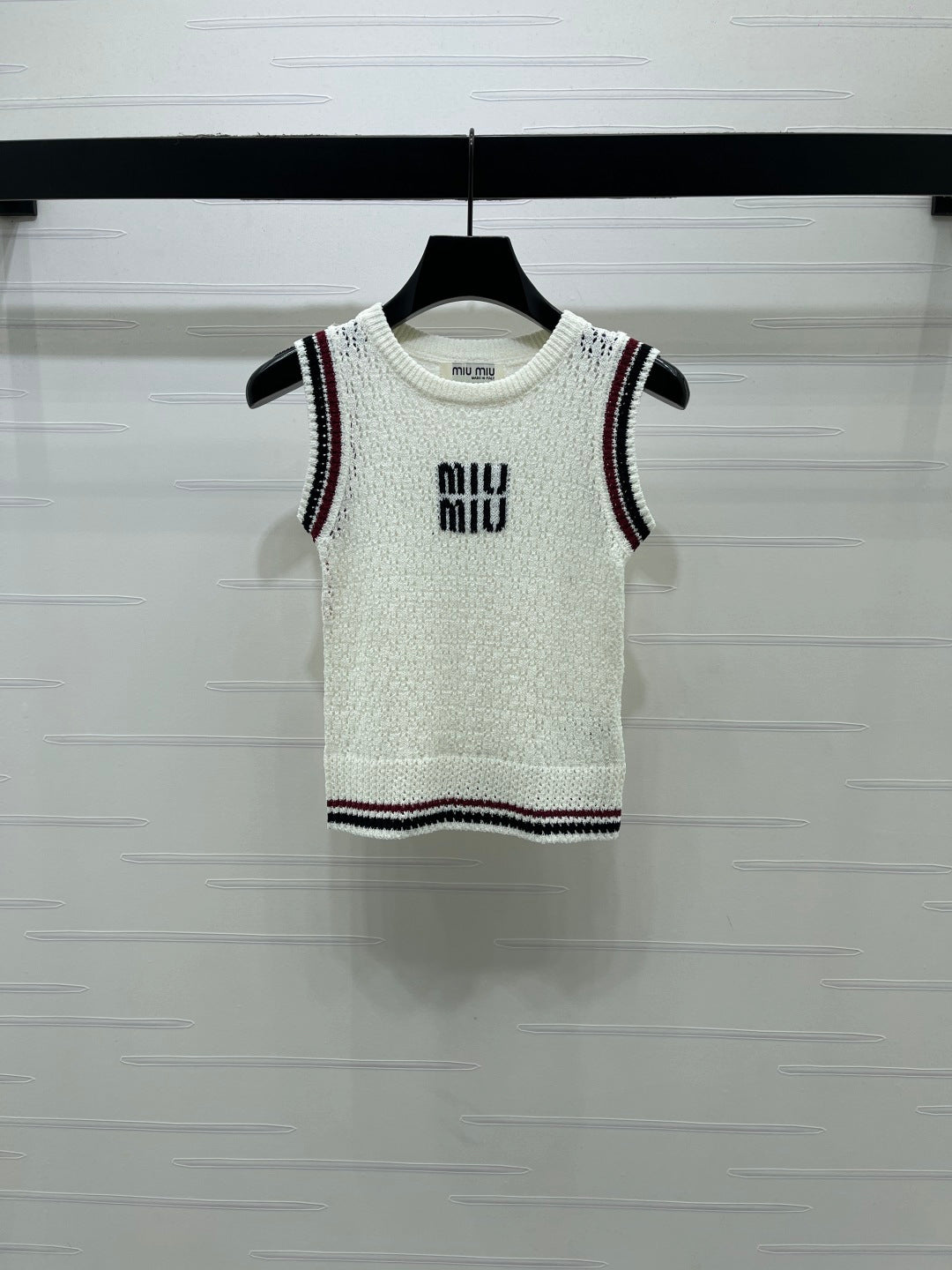 Miumiu 2026 Hollow Vest Black White Pink Wool