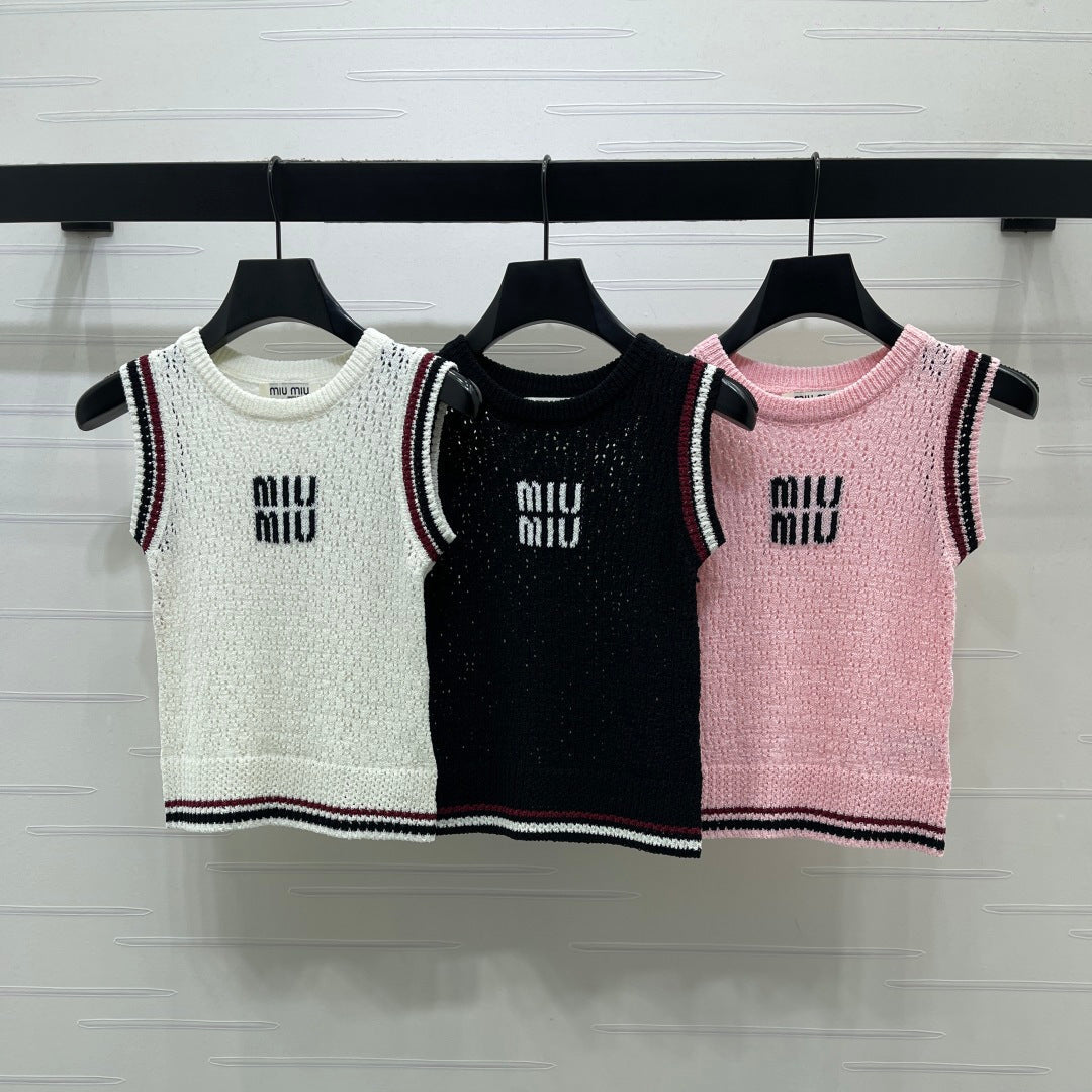 Miumiu 2026 Hollow Vest Black White Pink Wool