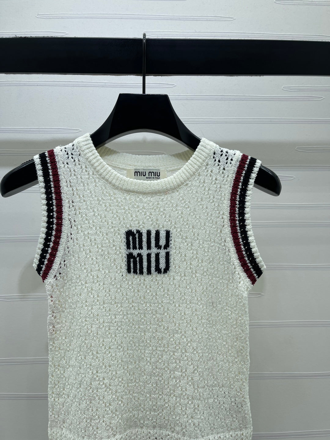 Miumiu 2026 Hollow Vest Black White Pink Wool