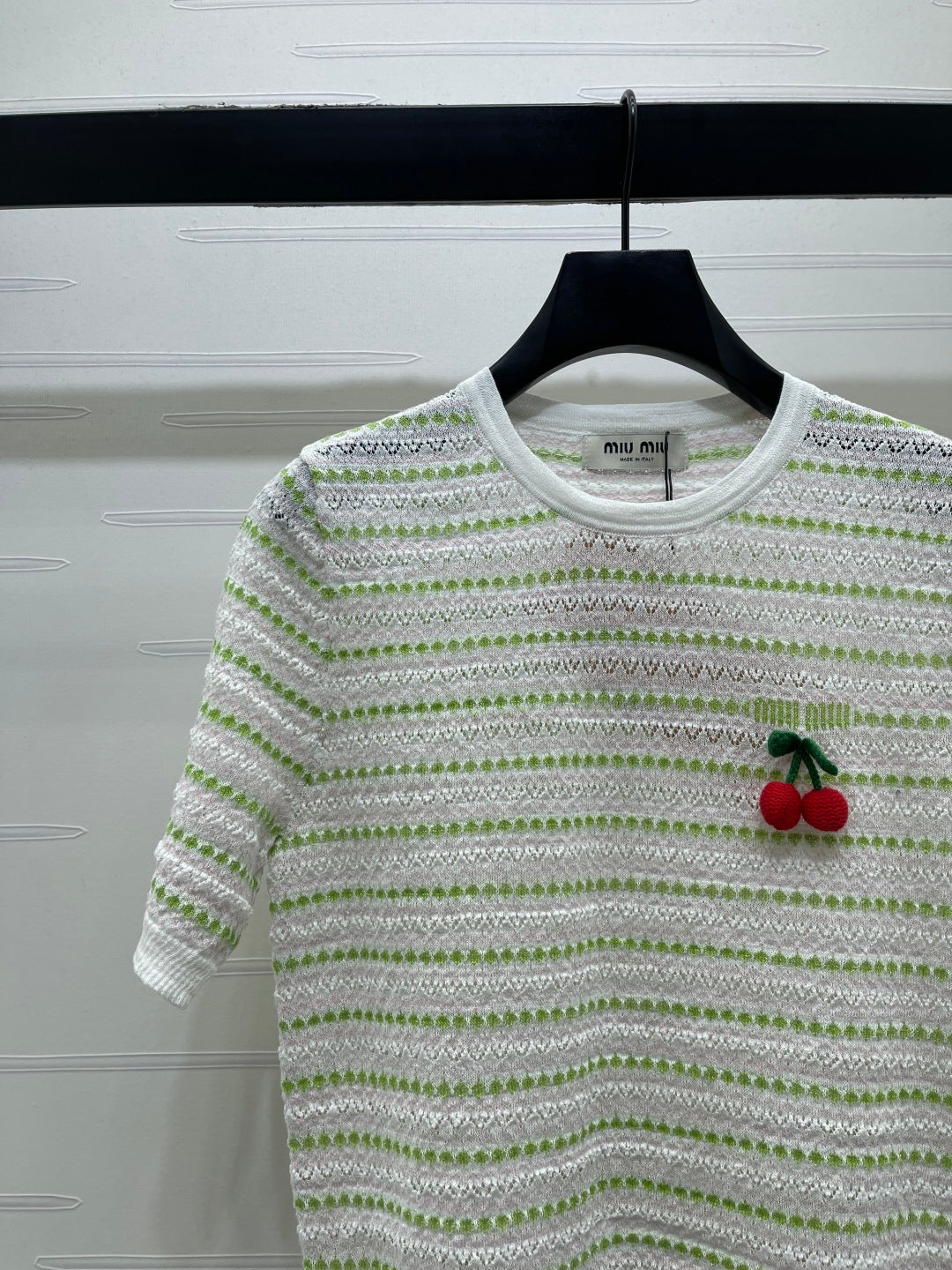 Miumiu 2026 Cherry-embroidered Knitted Shirt Tencel Nylon