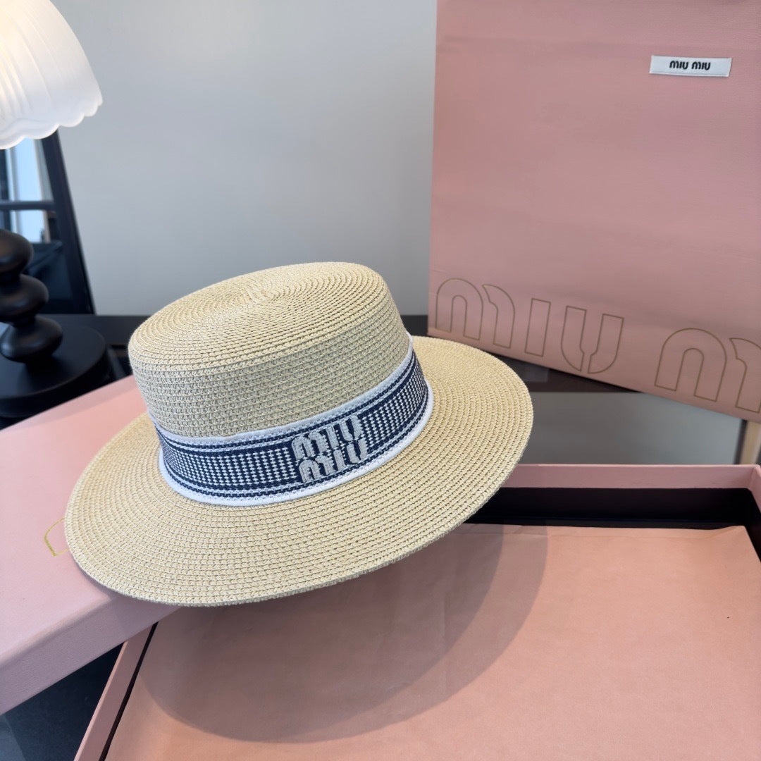 Miumiu Flat-top Straw Hat 379483