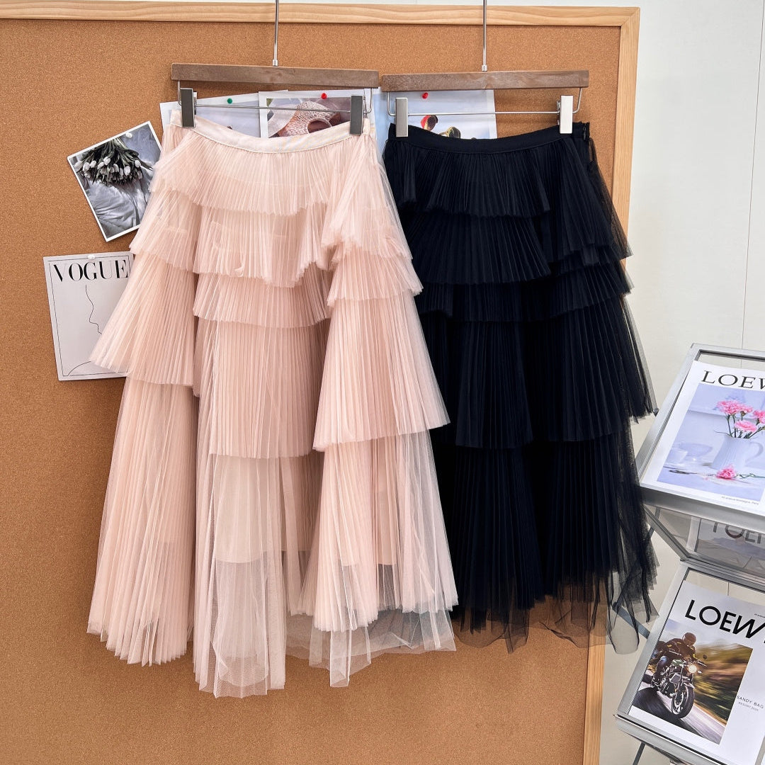 Dior 2026 Layered Skirt Black And Pink Mesh Cotton 737486