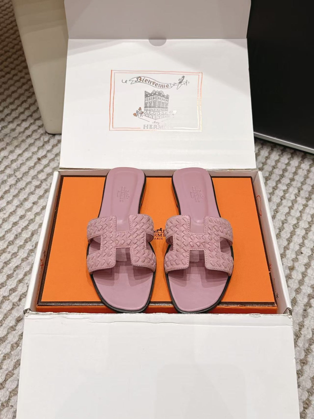 Hermes 2026 Oran Sandal Burgundy Velvet Leather 598224