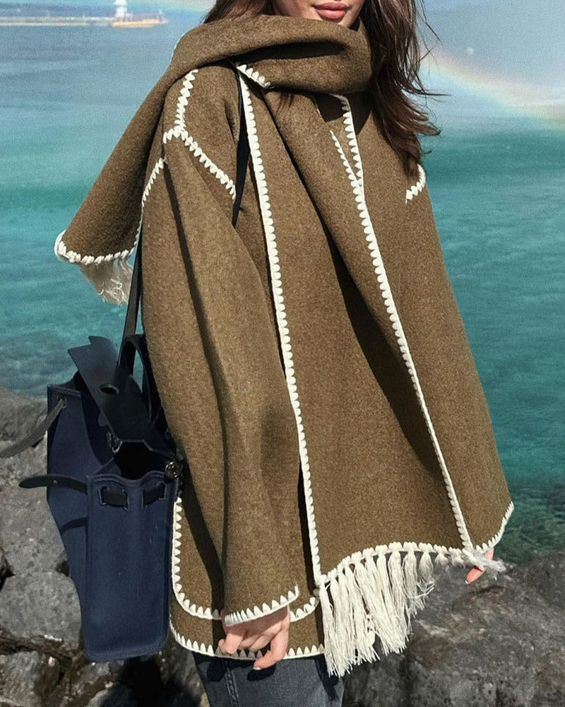 SUMA - Hepburn Style Woolen Cape Coat #VEV43065