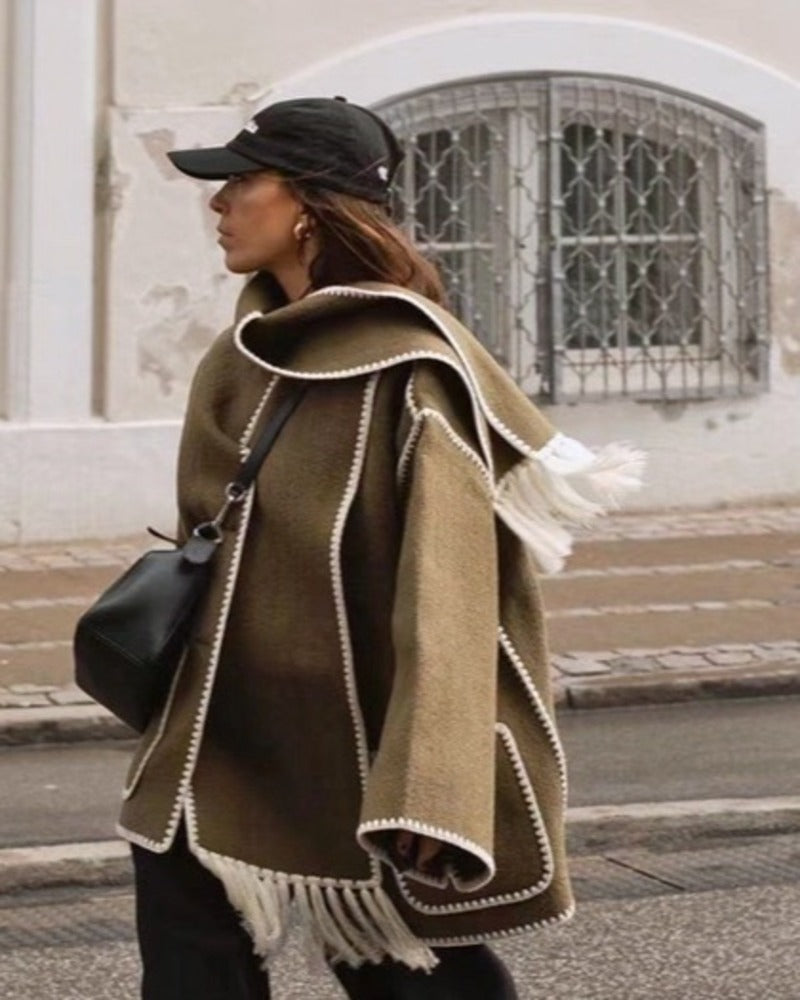 SUMA - Hepburn Style Woolen Cape Coat #VEV43065