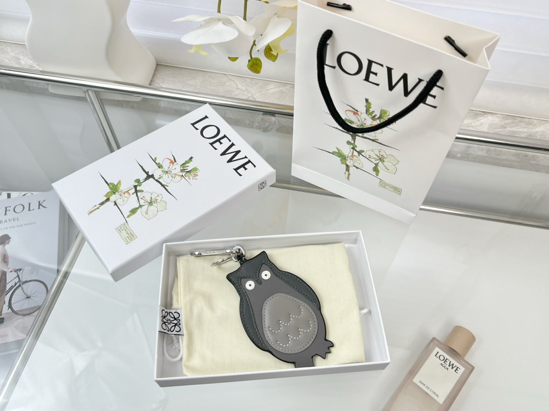 Loewe Grey Owl Charm Leather