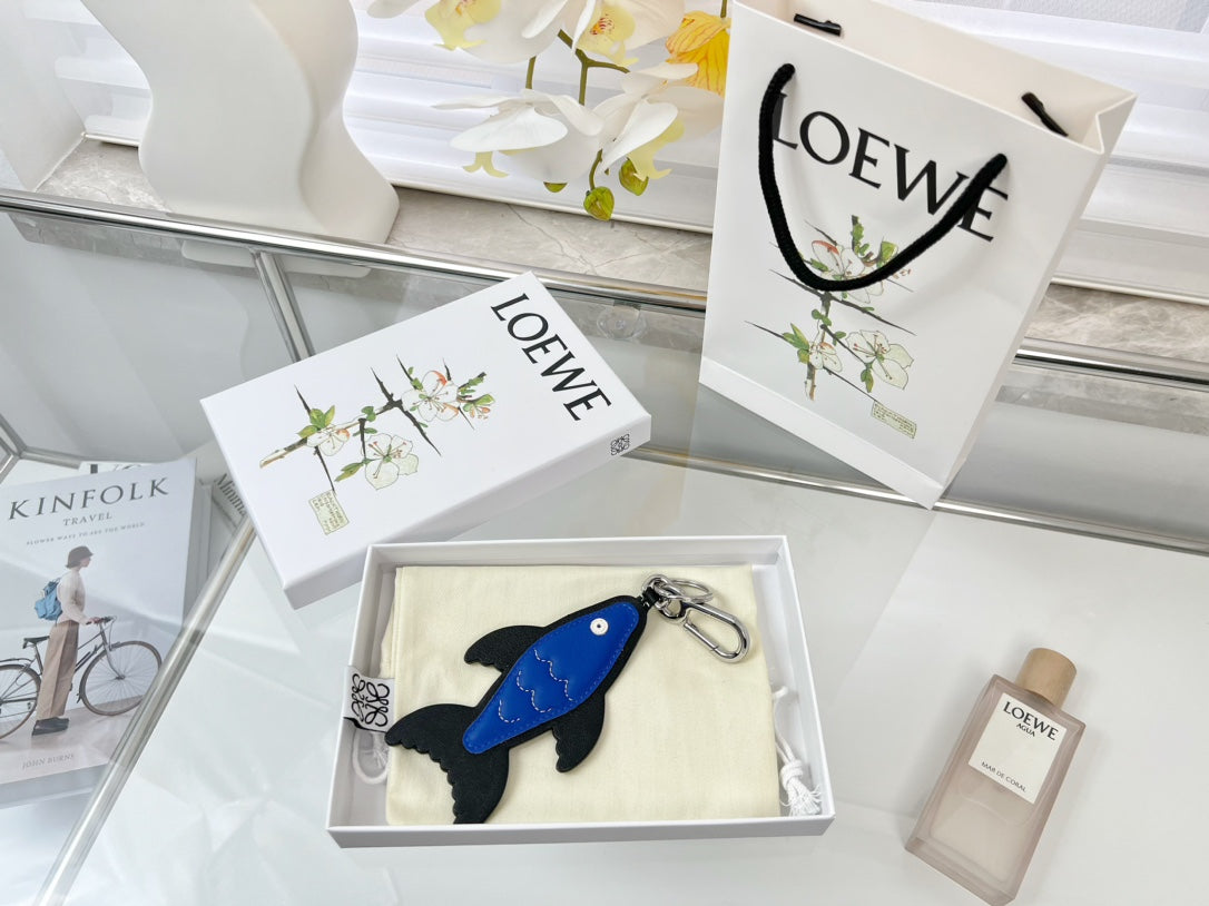 Loewe Black Blue Fish Charm Leather