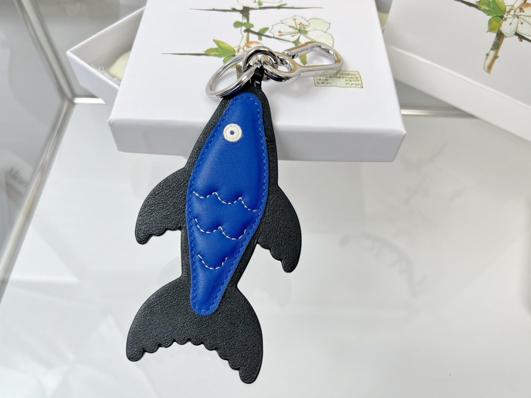 Loewe Black Blue Fish Charm Leather