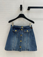 LV 25 Denim Skirt Blue Cotton