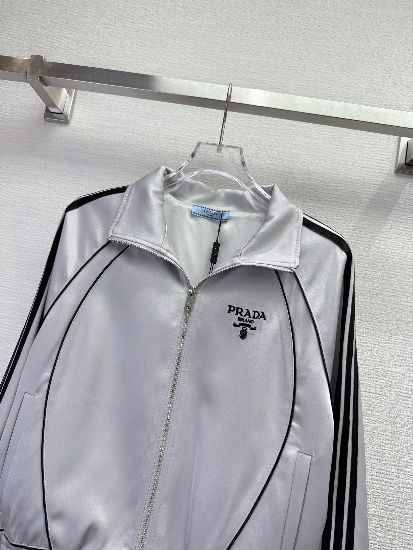 Prada 2025 Striped Patchwork Jacket Black And White Polyester