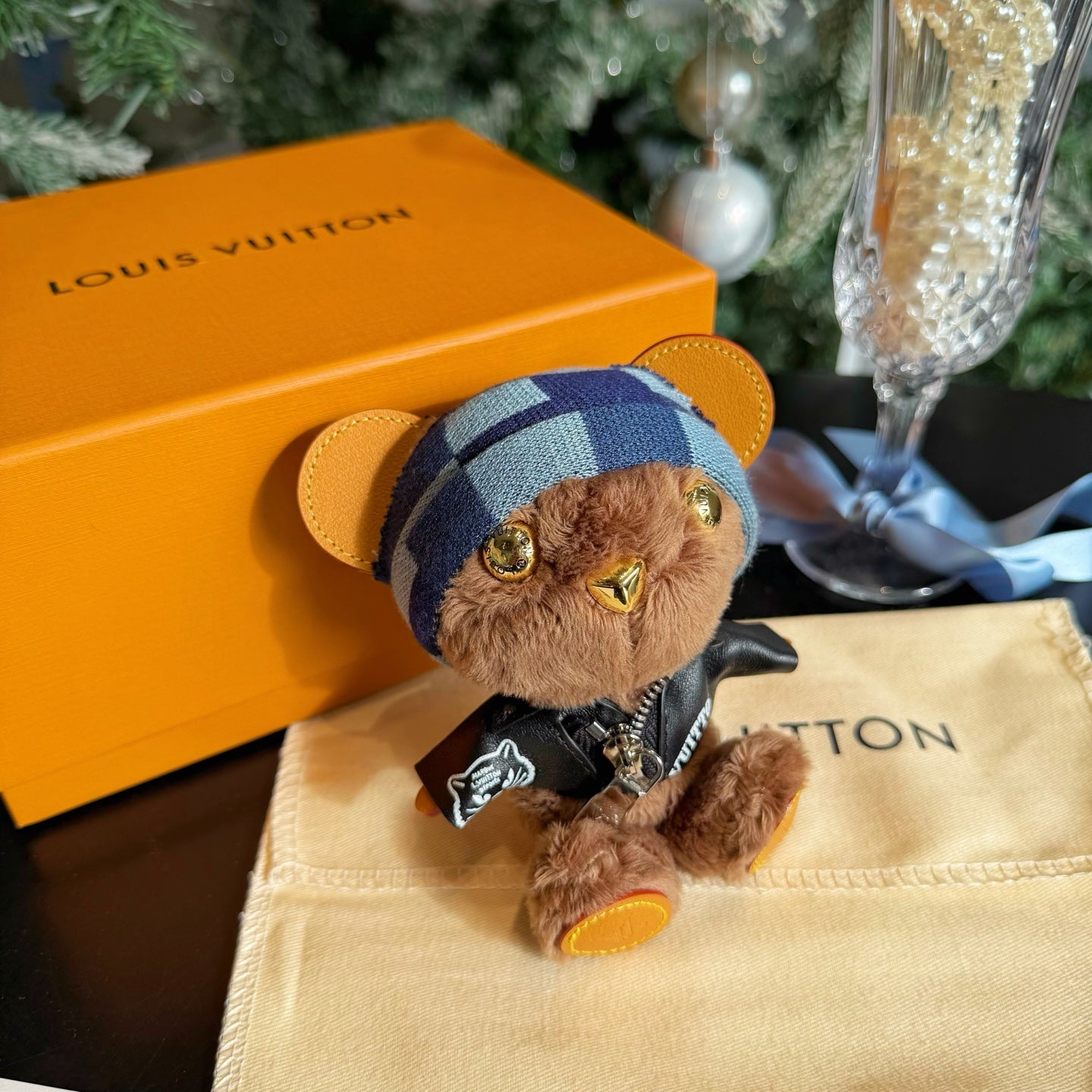 LV Louis Bear Bag Synthetic Fur Charm