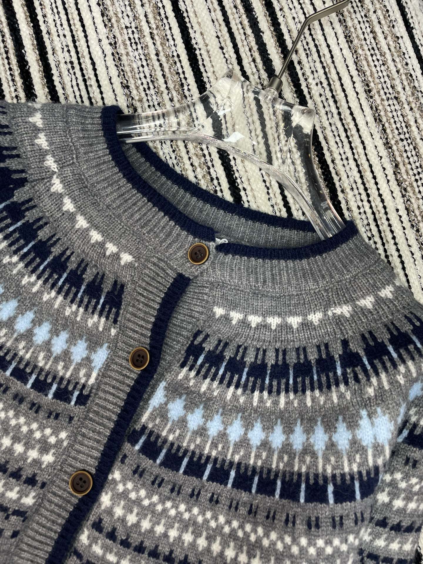 Dior 2025 Knitted Cardigan White and Gray Wool