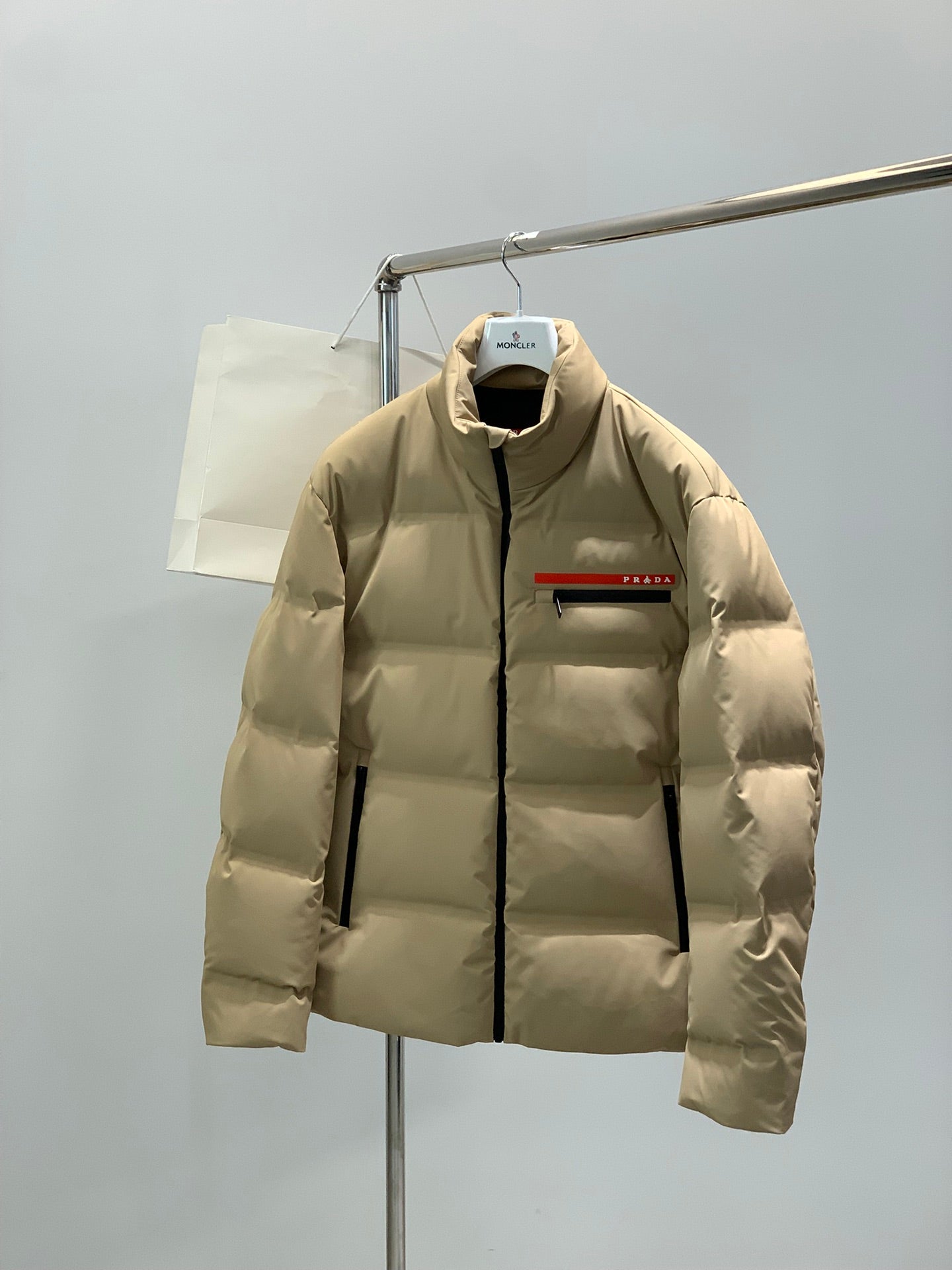 Prada 2025 Cropped Technical Knit Puffer Jacket Black Polyester