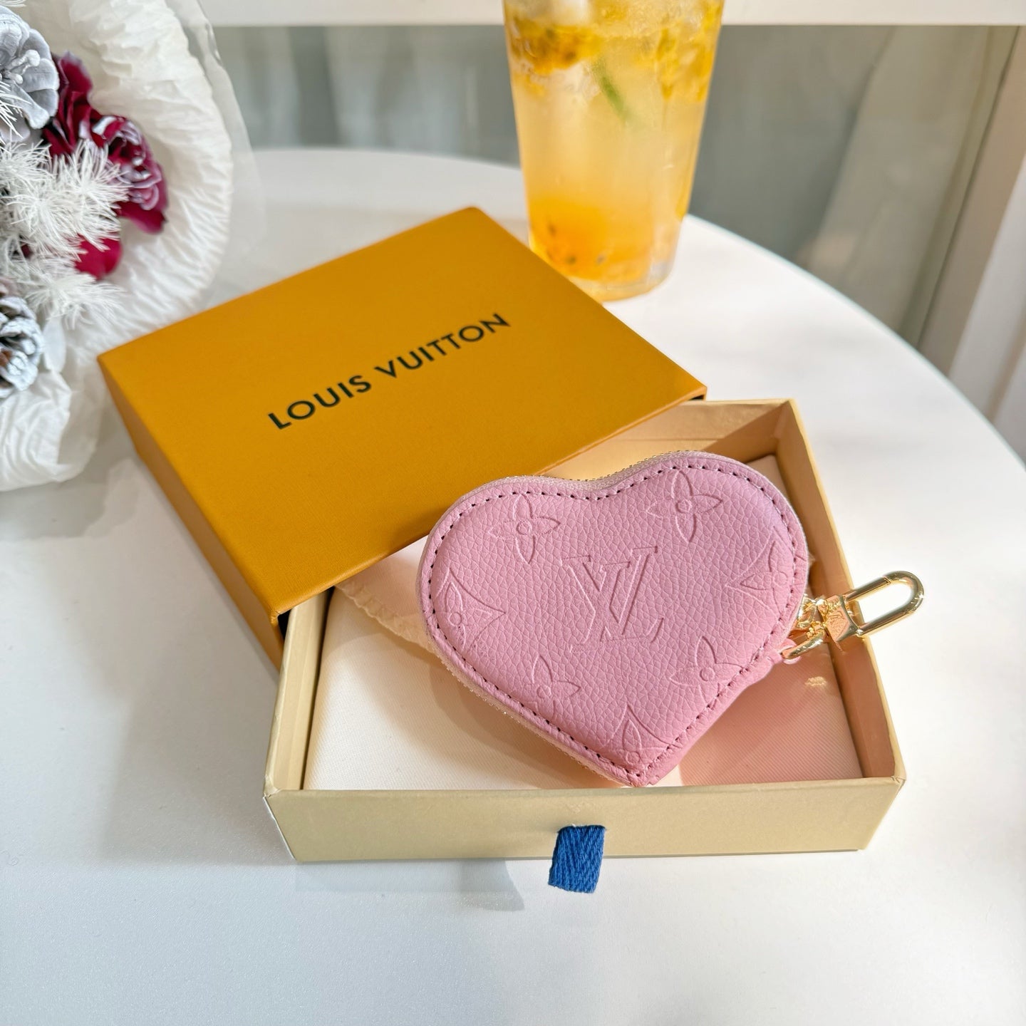 LV Heart Bag Charm Leather