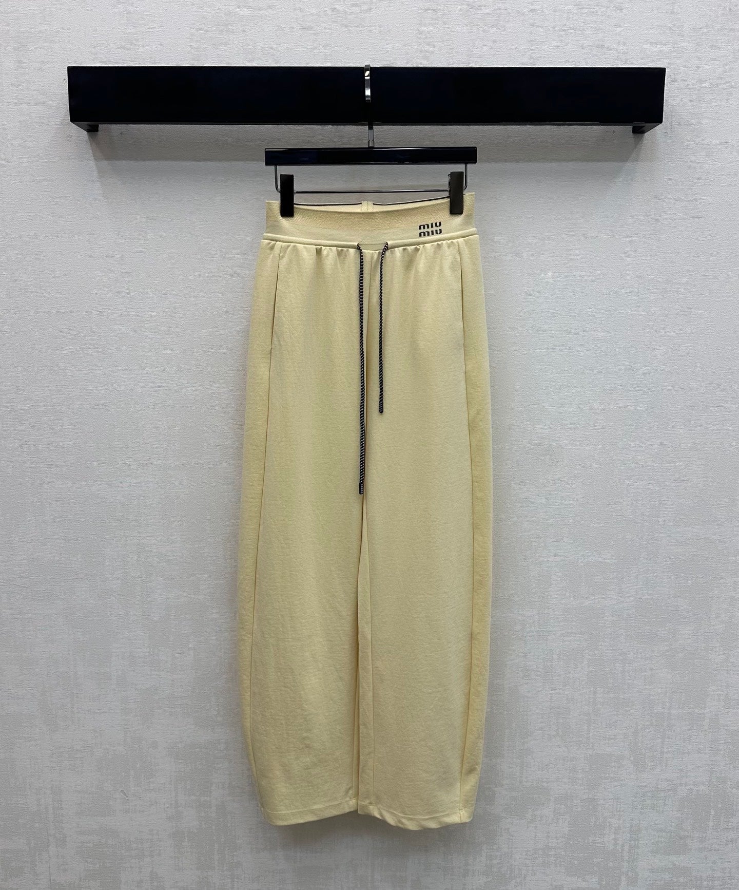 Miumiu 2026 Drawstring Webbing Pant Yellow and White Cotton Polyester