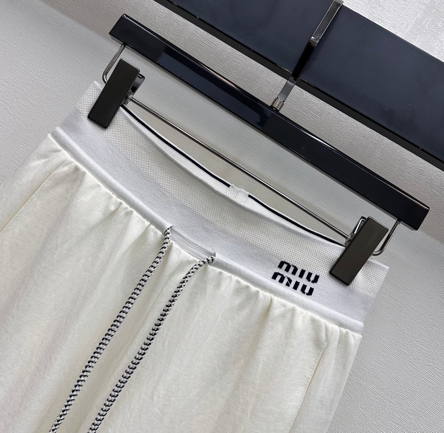 Miumiu 2026 Drawstring Webbing Pant Yellow and White Cotton Polyester