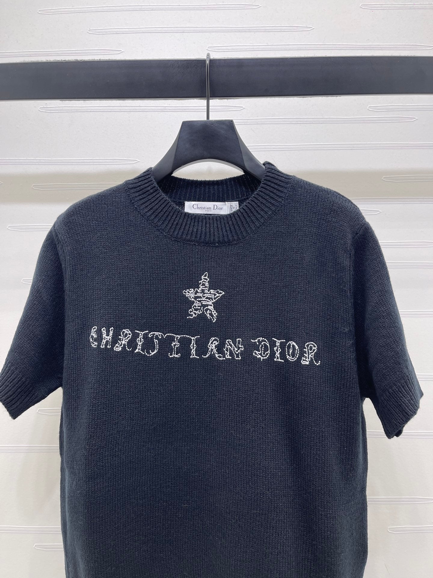 Dior 2026  Embroidered Letter Knit Short-Sleeve T-Shirt Wool