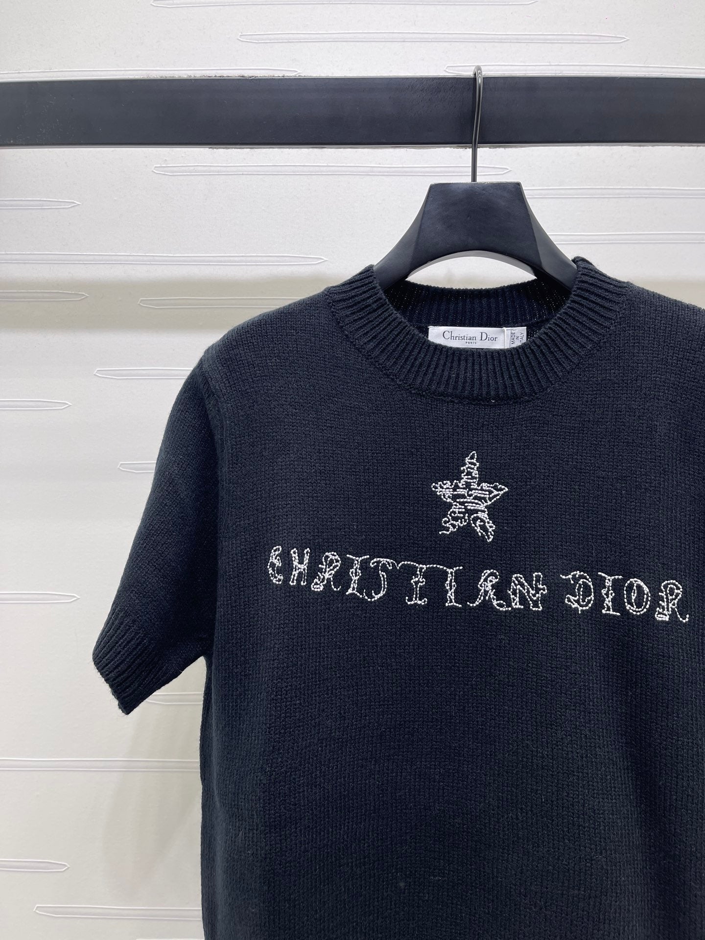 Dior 2026  Embroidered Letter Knit Short-Sleeve T-Shirt Wool