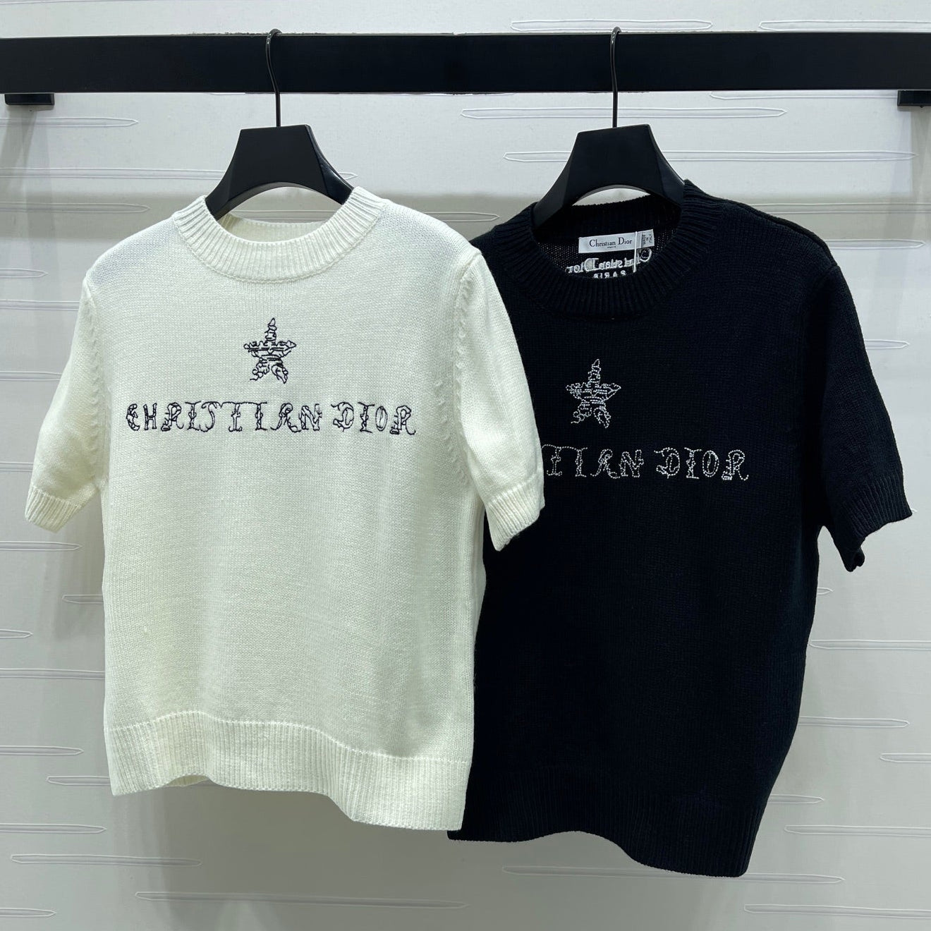 Dior 2026  Embroidered Letter Knit Short-Sleeve T-Shirt Wool