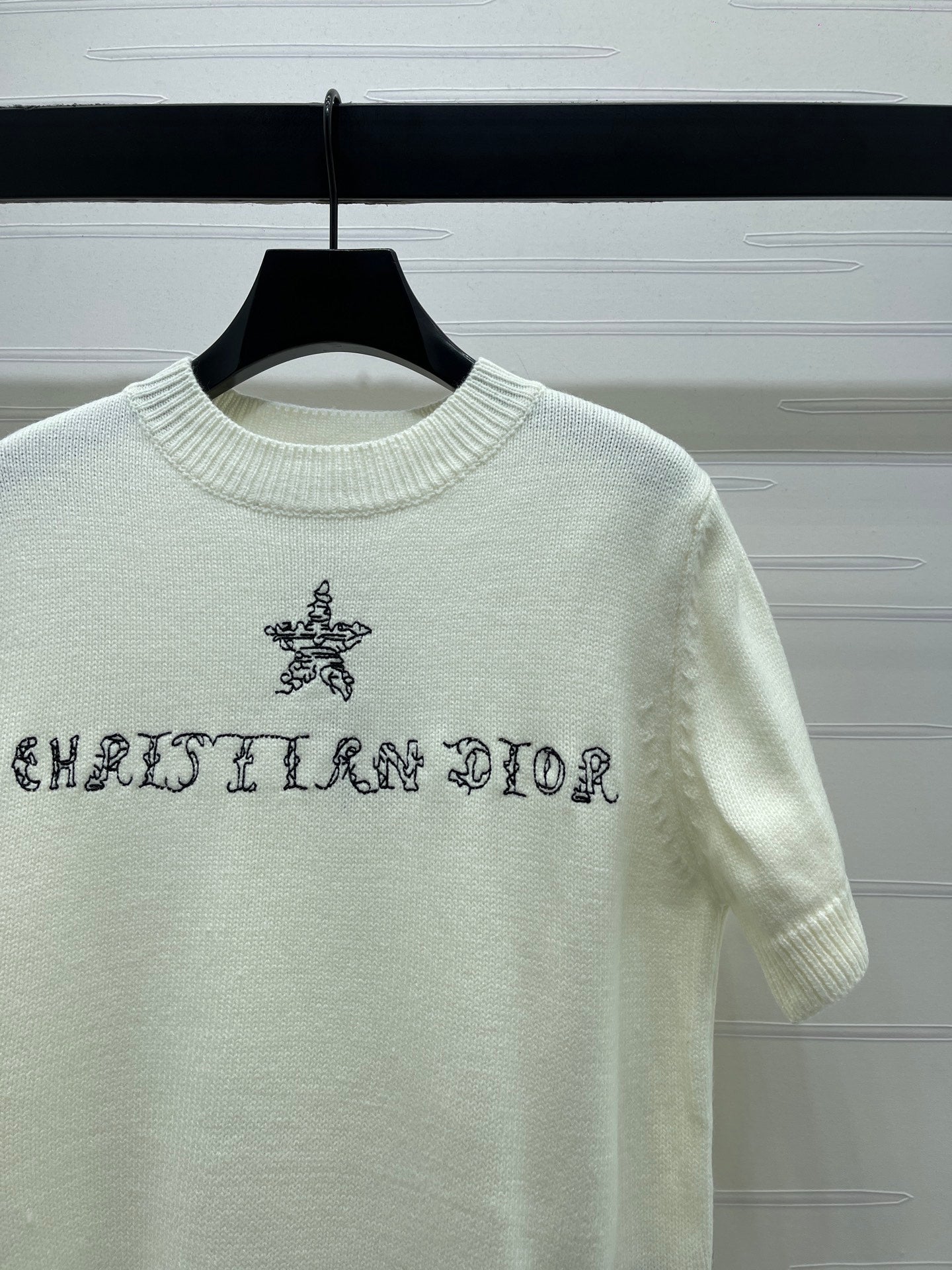 Dior 2026  Embroidered Letter Knit Short-Sleeve T-Shirt Wool