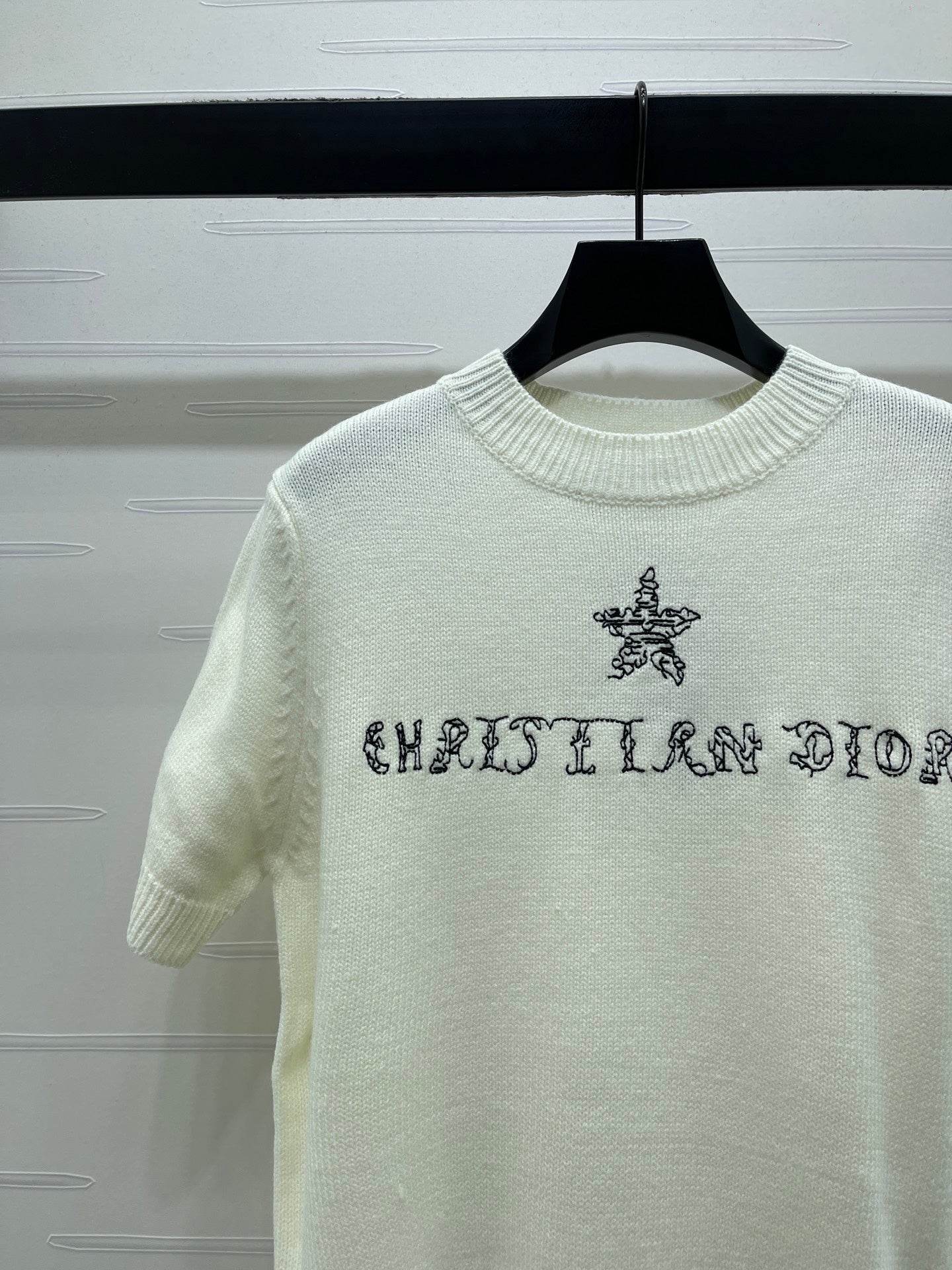 Dior 2026  Embroidered Letter Knit Short-Sleeve T-Shirt Wool