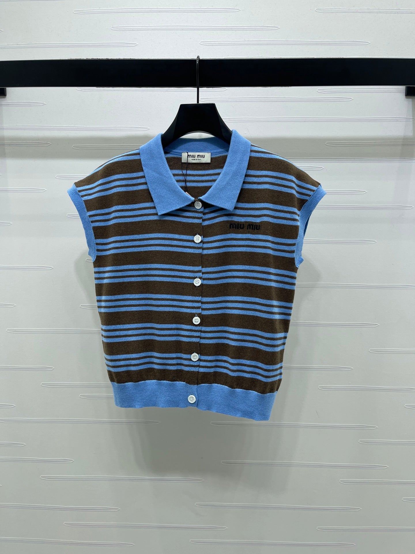 Miumiu 2026 Striped Collared Knit Vest Wool Cashmere 352445