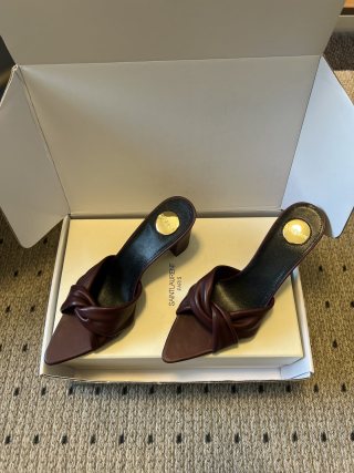 YSL 26ss High Heeled Mules 75 Sheepskin