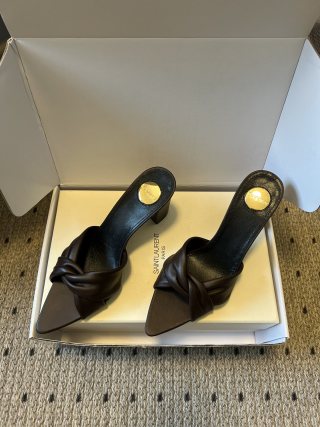 YSL 26ss High Heeled Mules 75 Sheepskin