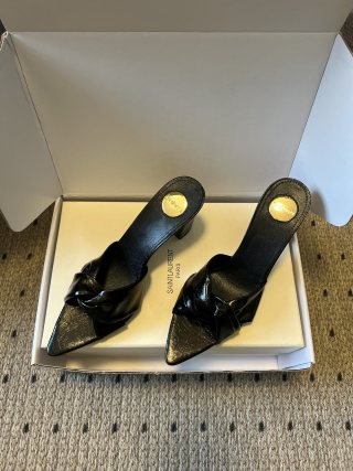 YSL 26ss High Heeled Mules 75 Sheepskin