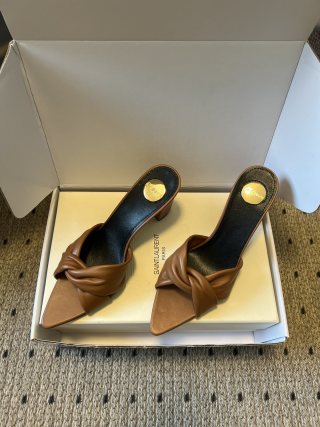 YSL 26ss High Heeled Mules 75 Sheepskin