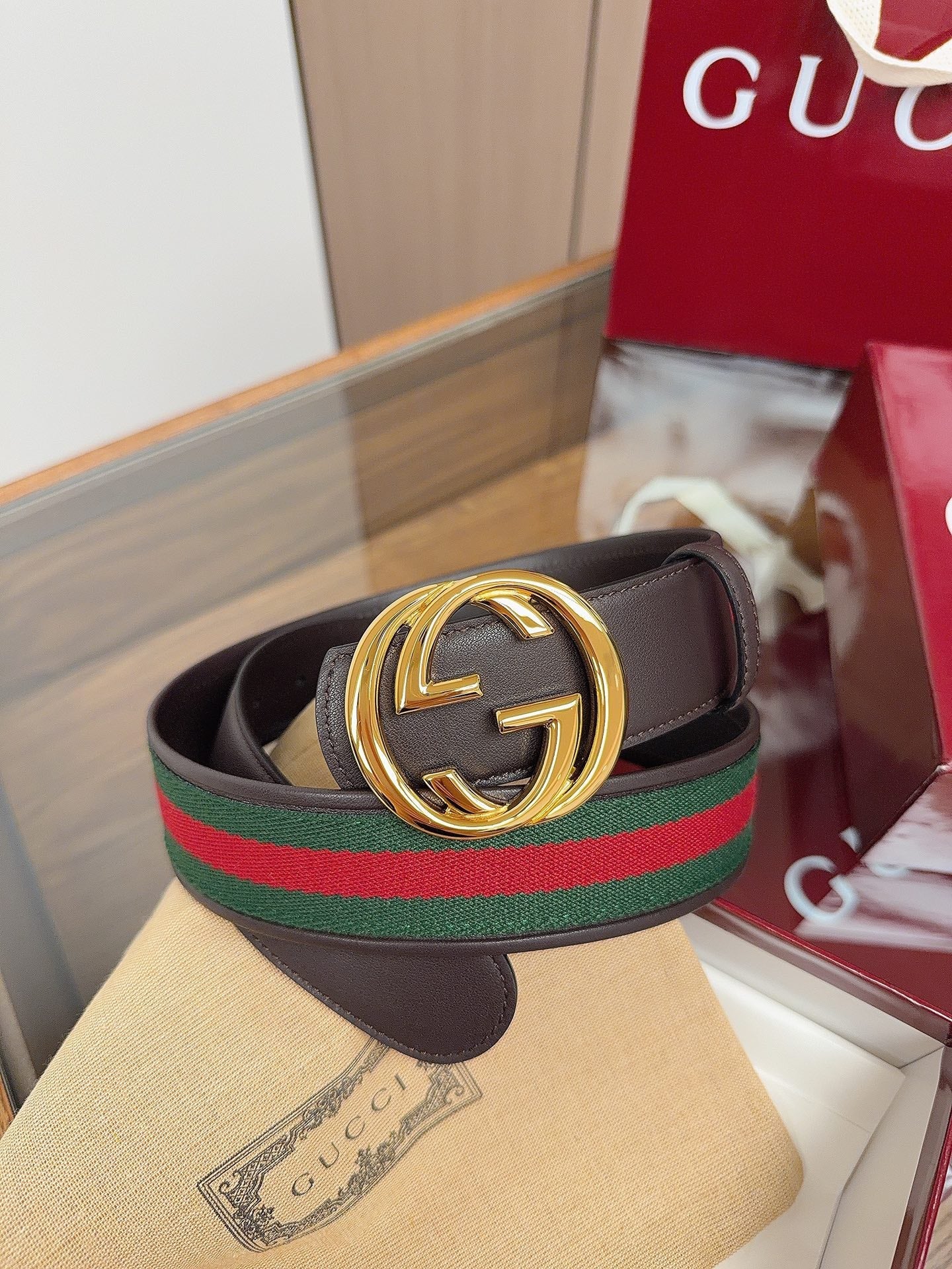 Gucci 2026 GG Buckle Web Belt 40mm Canvas Leather 215509