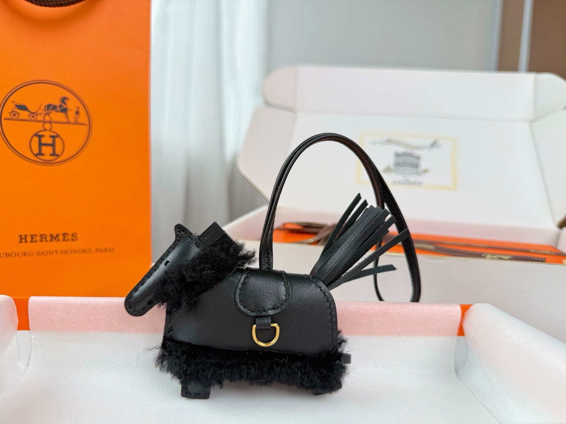 Hermes Rodeo Robeo Coeur Pony Bag Charm Lambswool