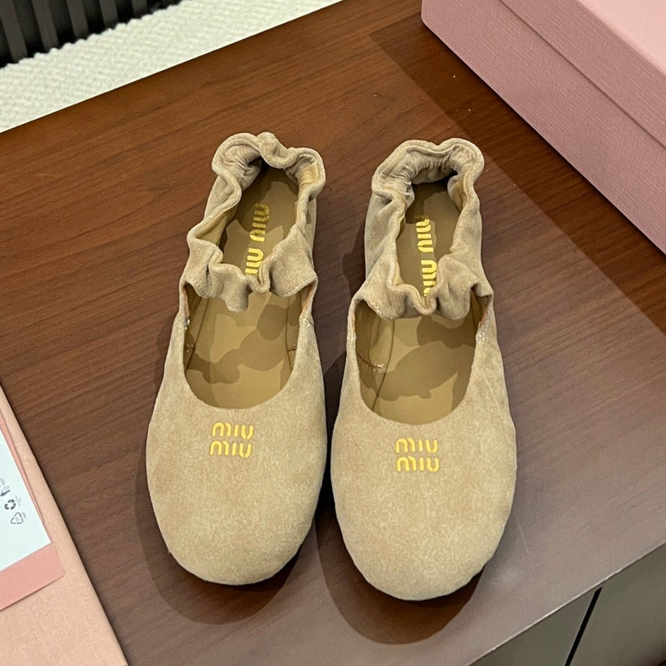 Miumiu 2026 Ruches Ballet Flats Suede 957361