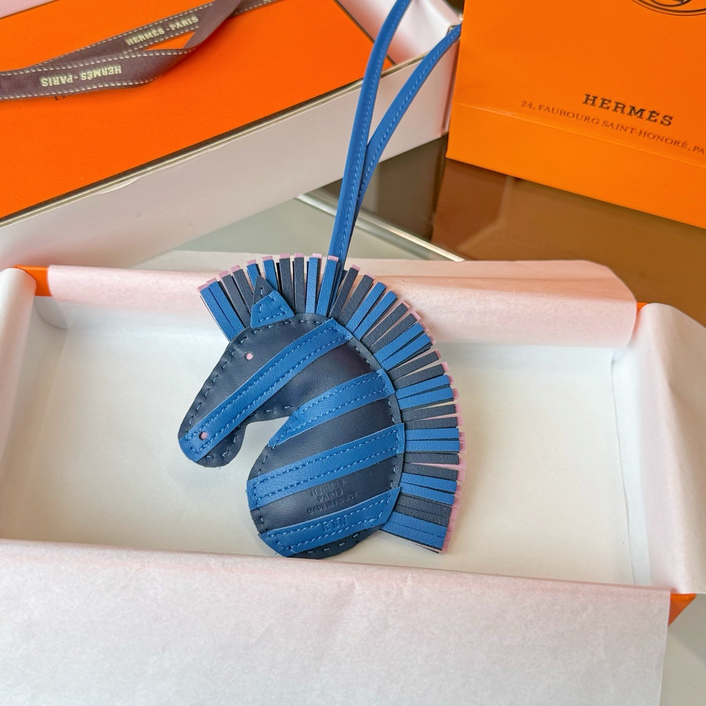Hermes  Zebra Geegee Savannah Bag Charm Leather