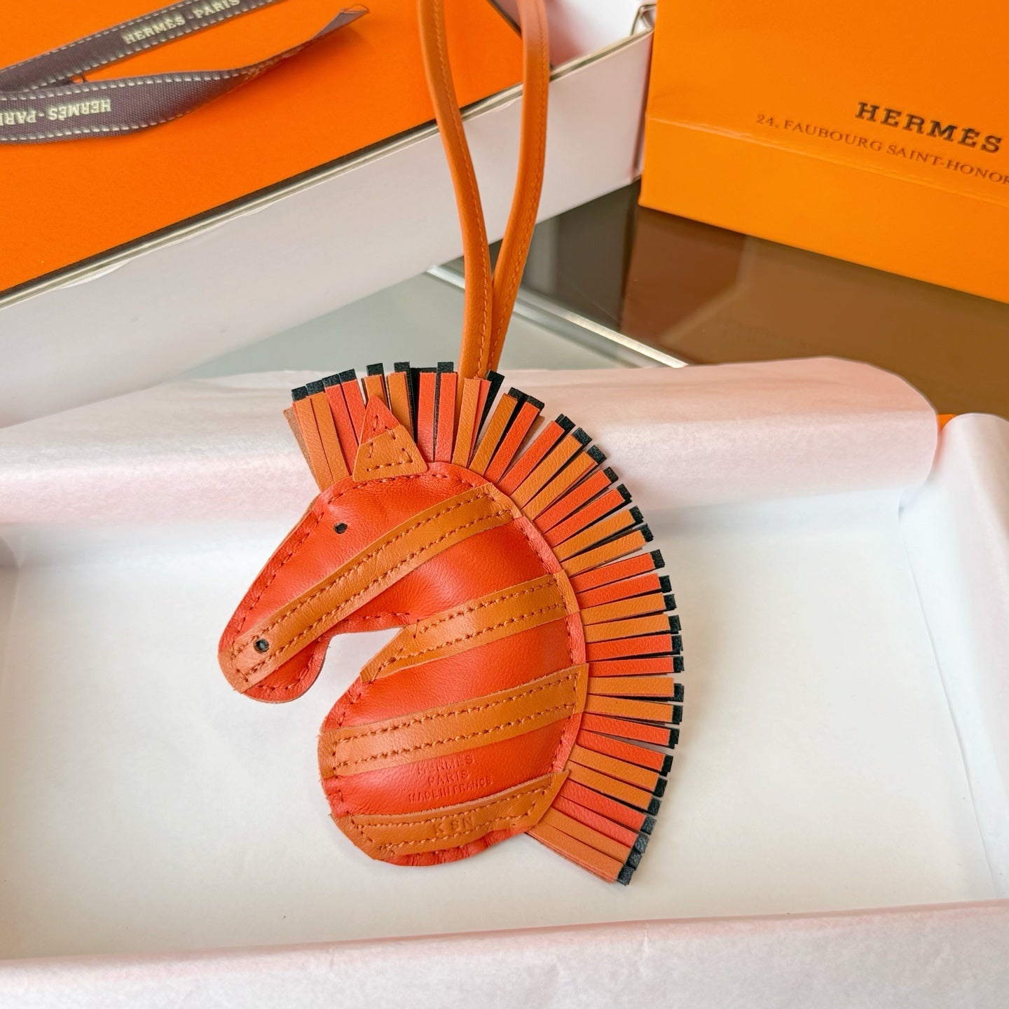 Hermes  Zebra Geegee Savannah Bag Charm Leather