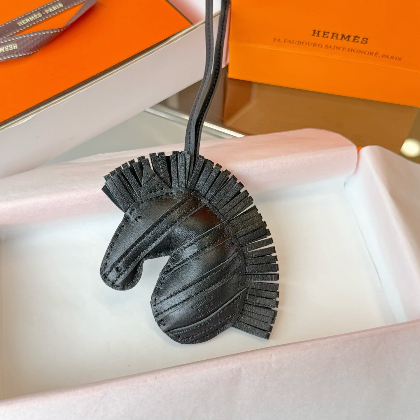 Hermes  Zebra Geegee Savannah Bag Charm Leather