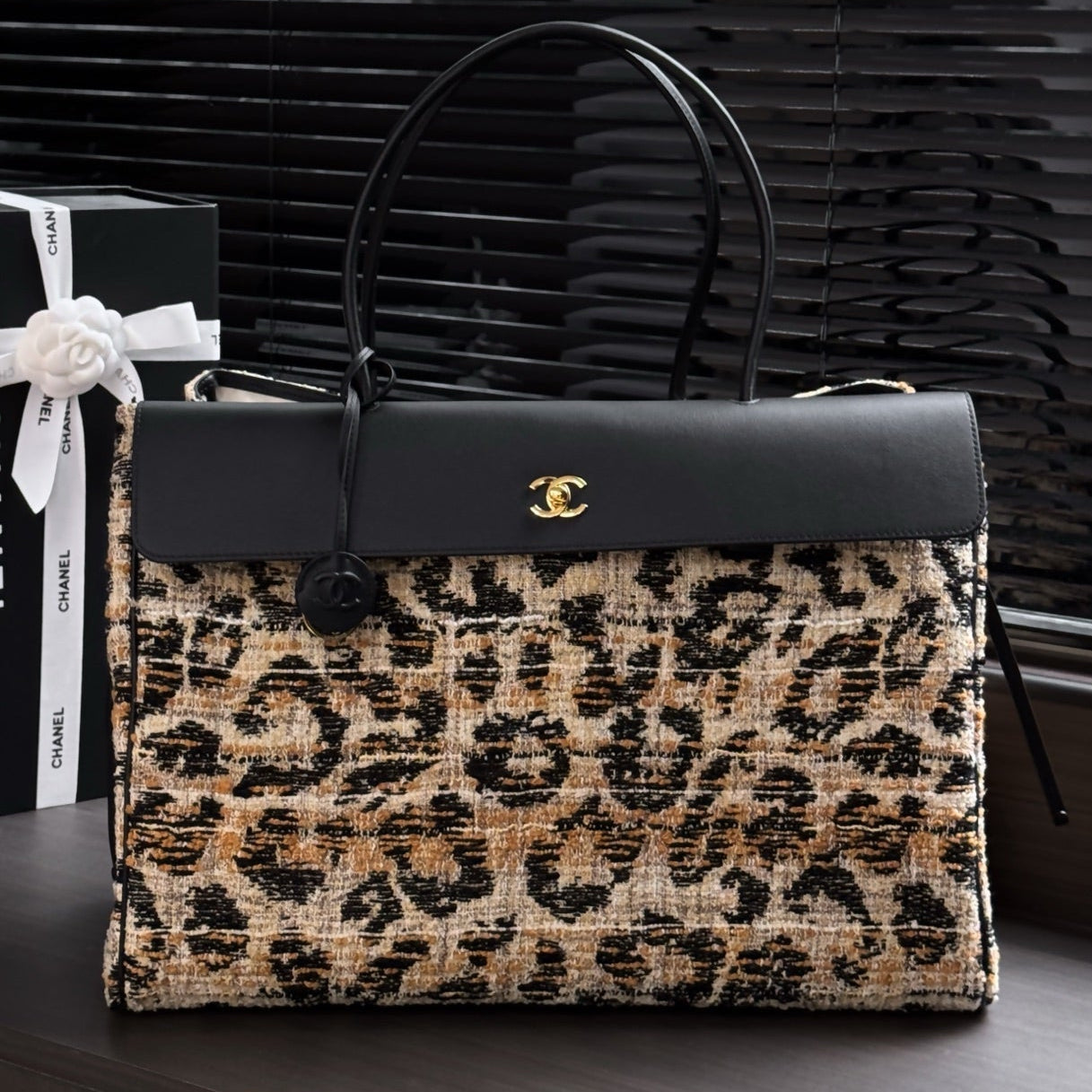 Chanel 2026 Leopard Print Baguette Bag Tweed Leather