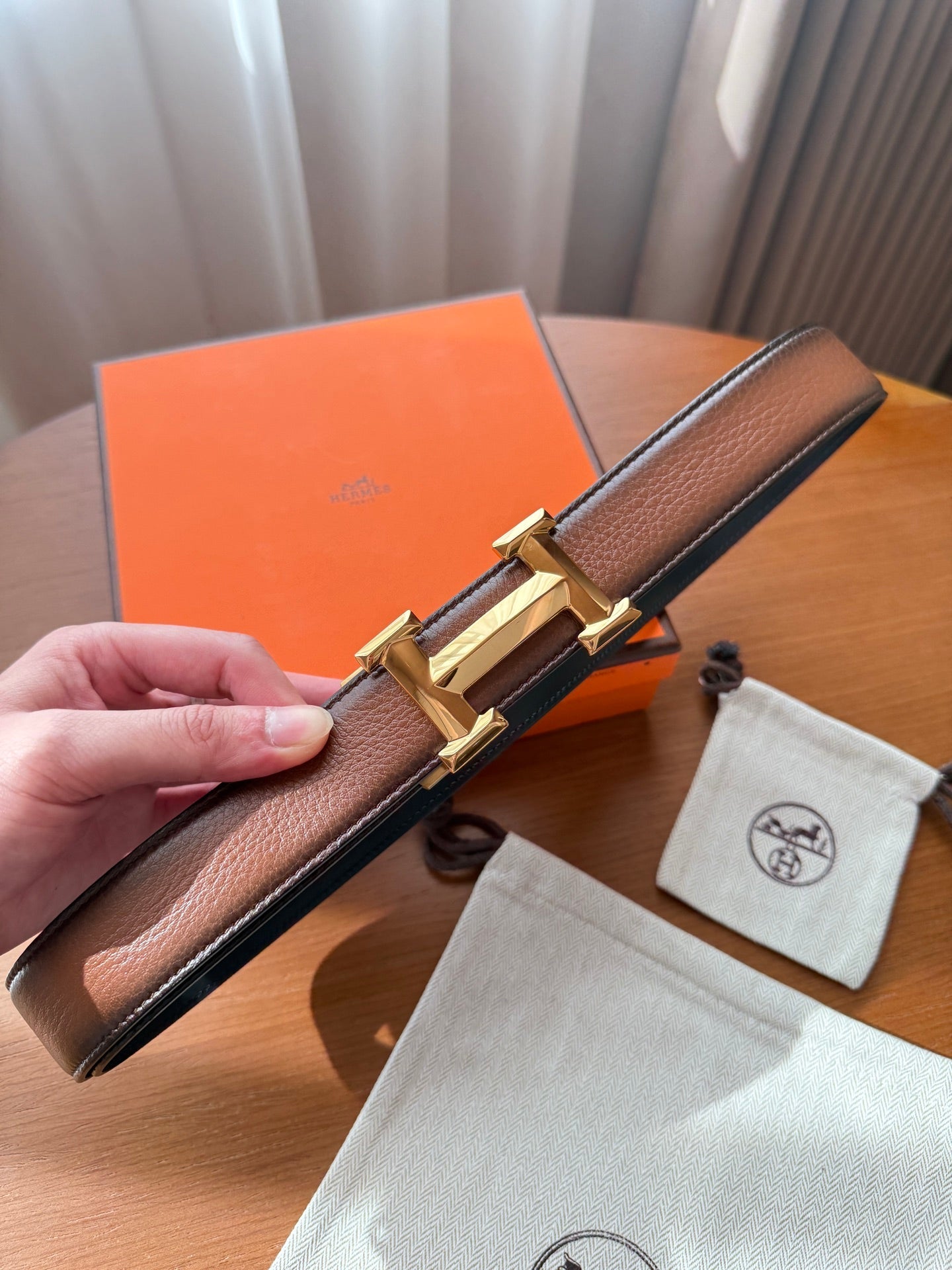 Hermes 2026 Reversible Strap Buckle Belt Cowhide 215629