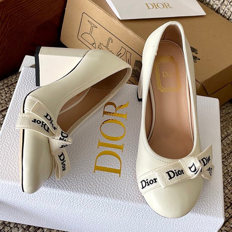 Dior 2026 Embroidered Ribbon Pumps 80mm Suede Canvas Leather 975505