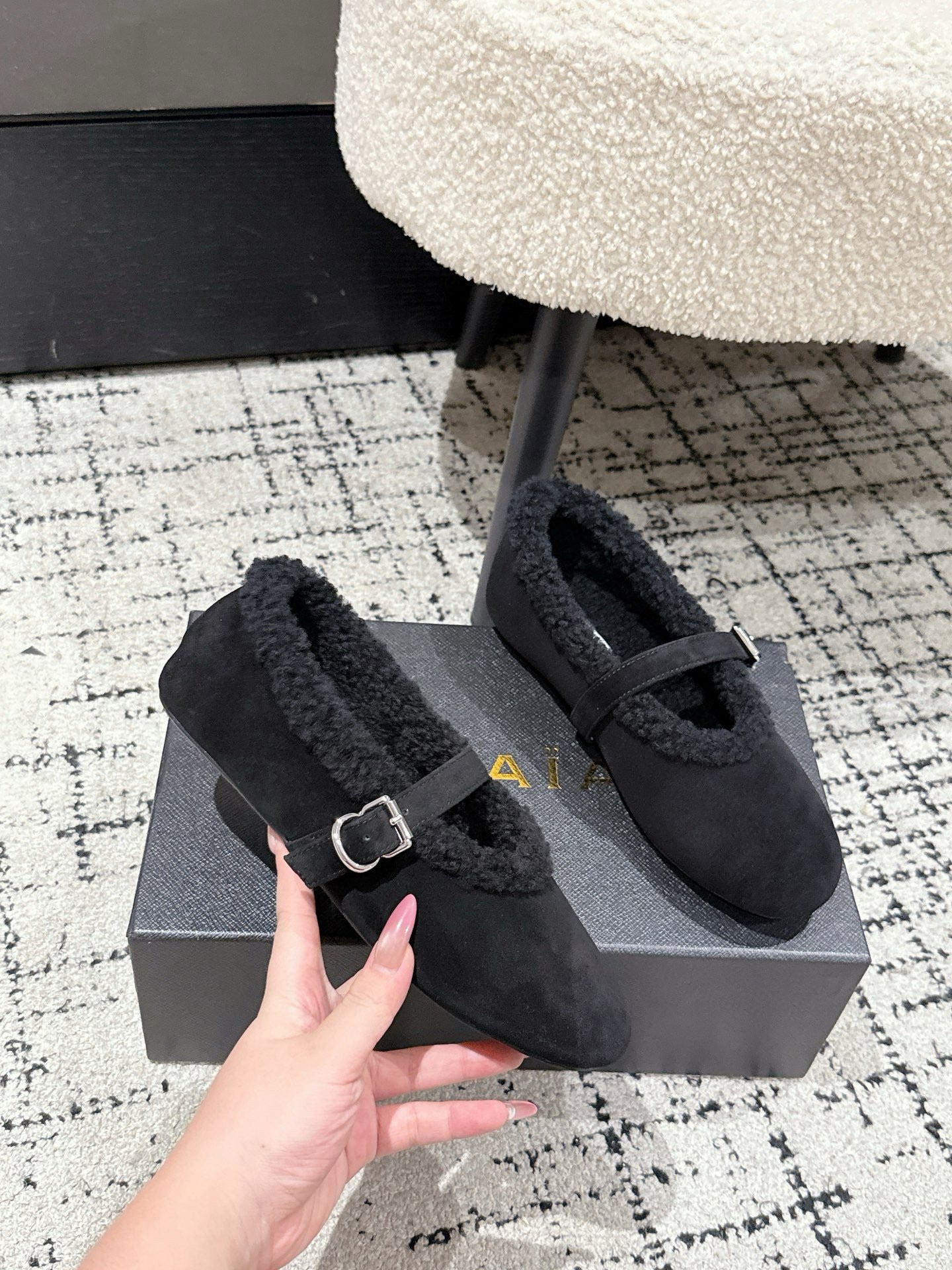 Alaia 2025 Ballet Flat Black Suede Wool 558651