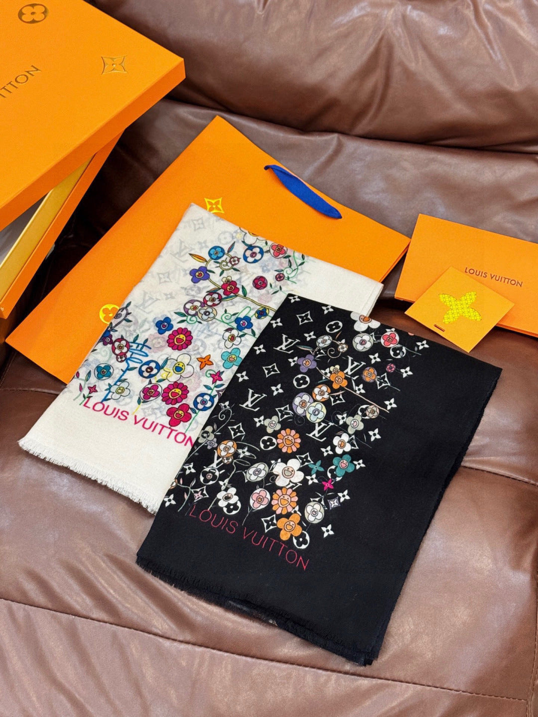 LV x TM Monogram Superflat Flowers 200cm Black Multicolor Silk 969171