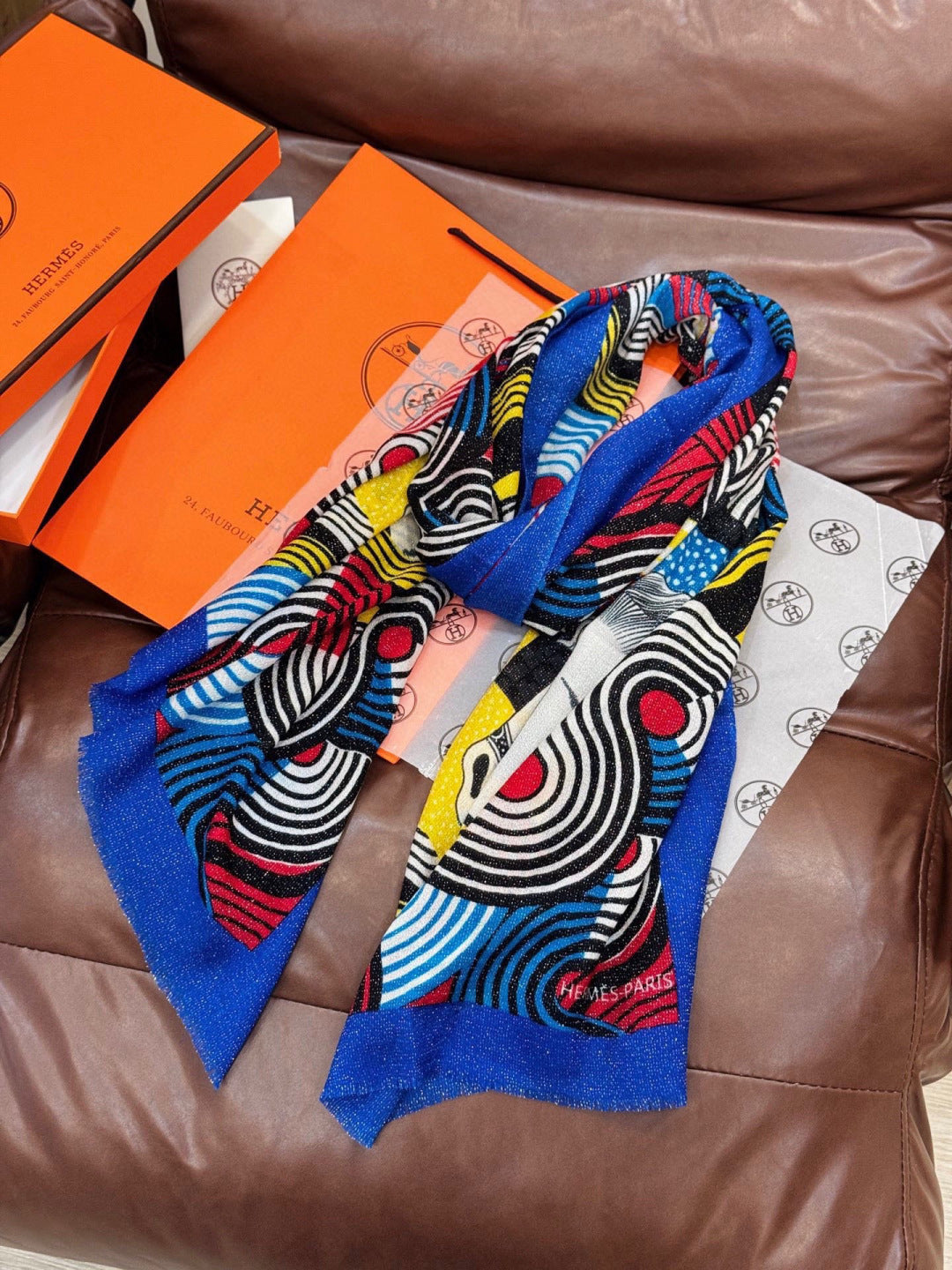 HM 25s Scarf 140cm Blue Black Cashmere 976204