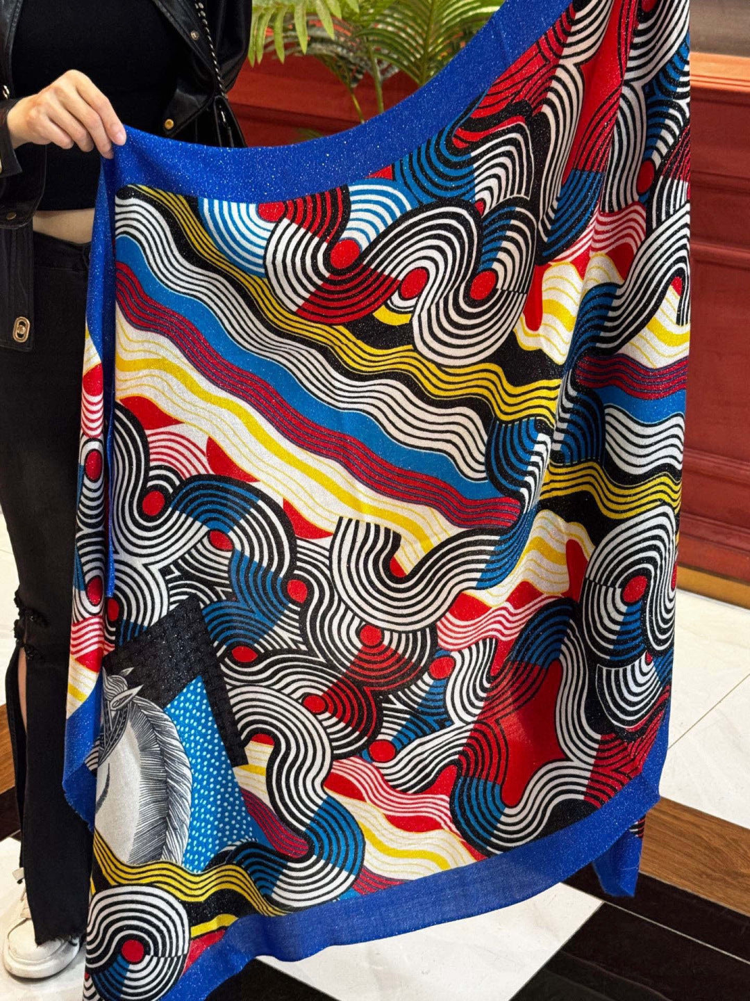 HM 25s Scarf 140cm Blue Black Cashmere 976204